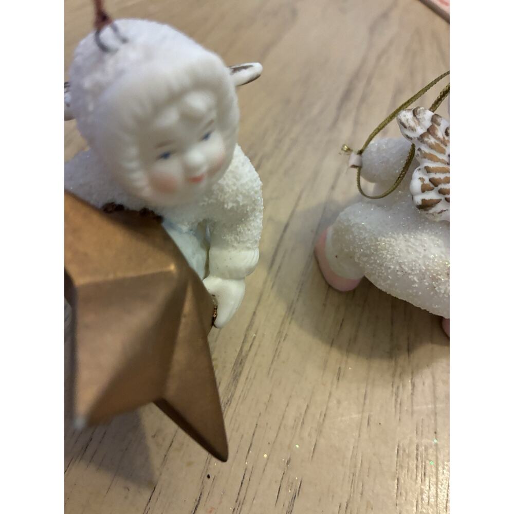 2 VTG Bisque Porcelain Snow Babies Ornaments Angel Star Comet Department 56 - Picture 4 of 15